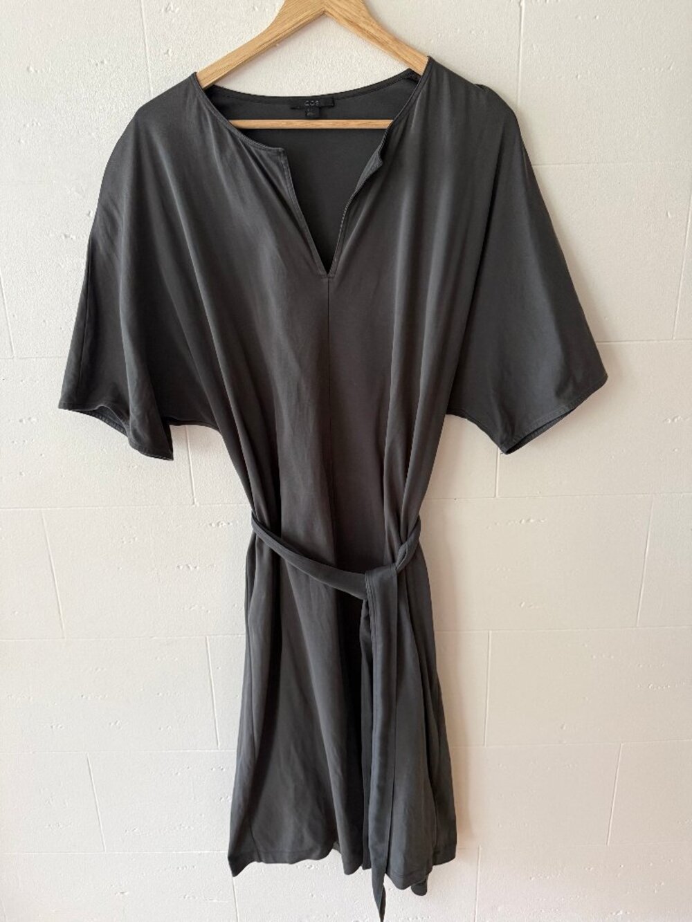COS | Casual Cotton Grey Midi Dress with Tie | Large